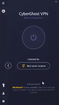 CyberGhost VPN window connection