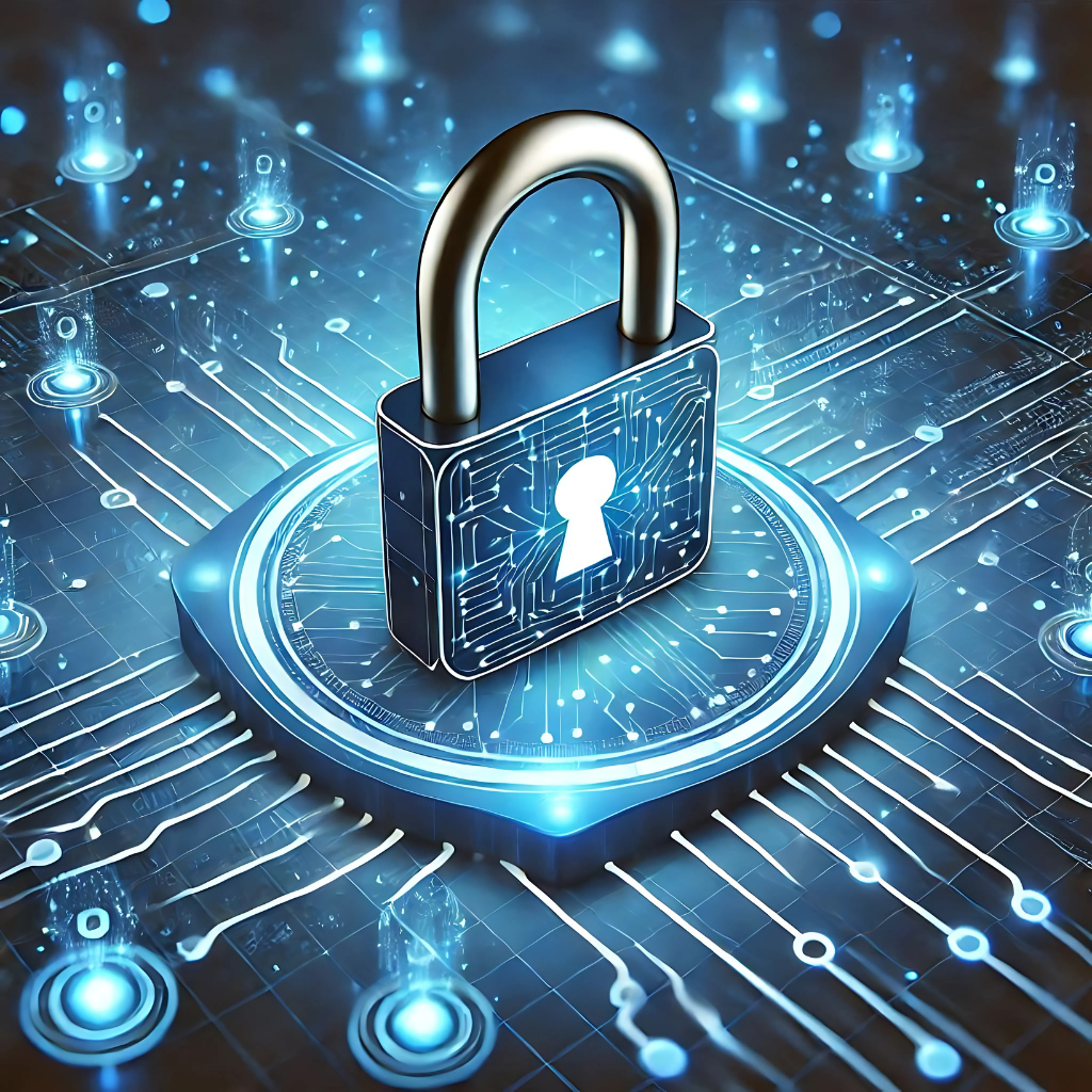 A digital lock over a glowing computer network representing VPN security.