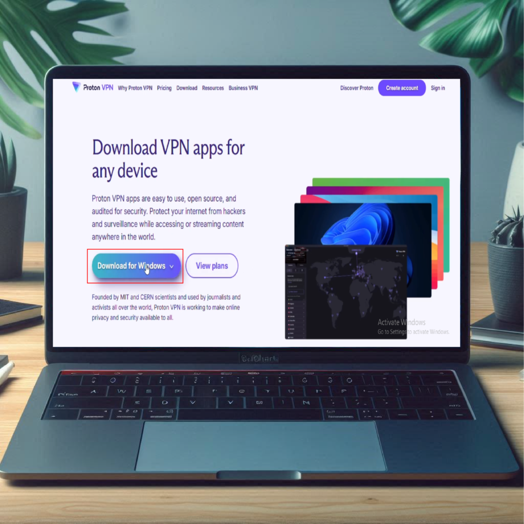 Image shows ProtonVPN Download for Windows Dashboard.