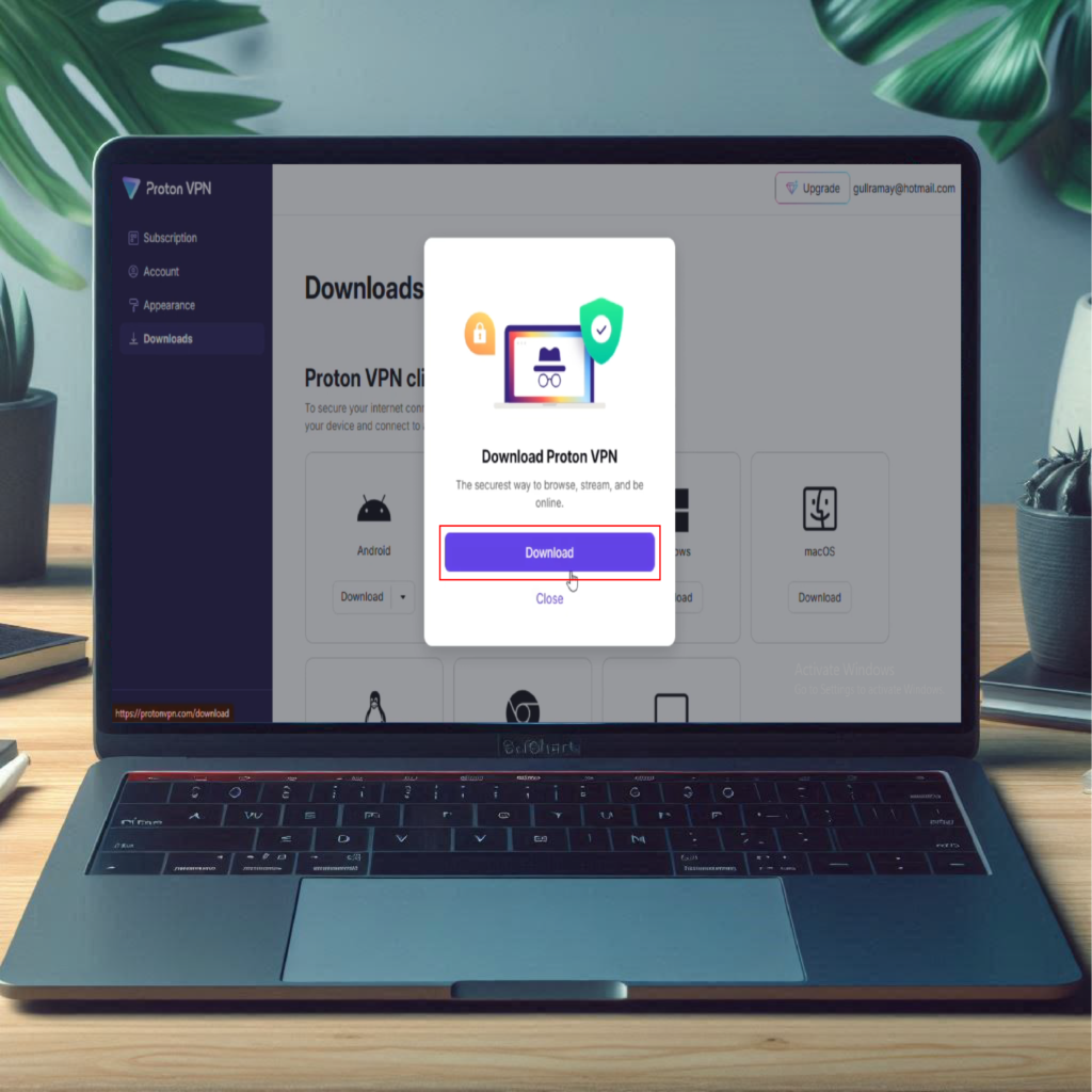 Image shows ProtonVPN Download Dashboard.