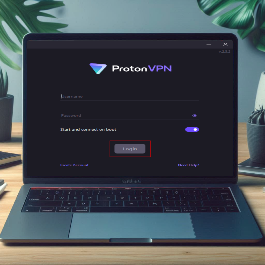 Image shows ProtonVPN Windows Login Dashboard.