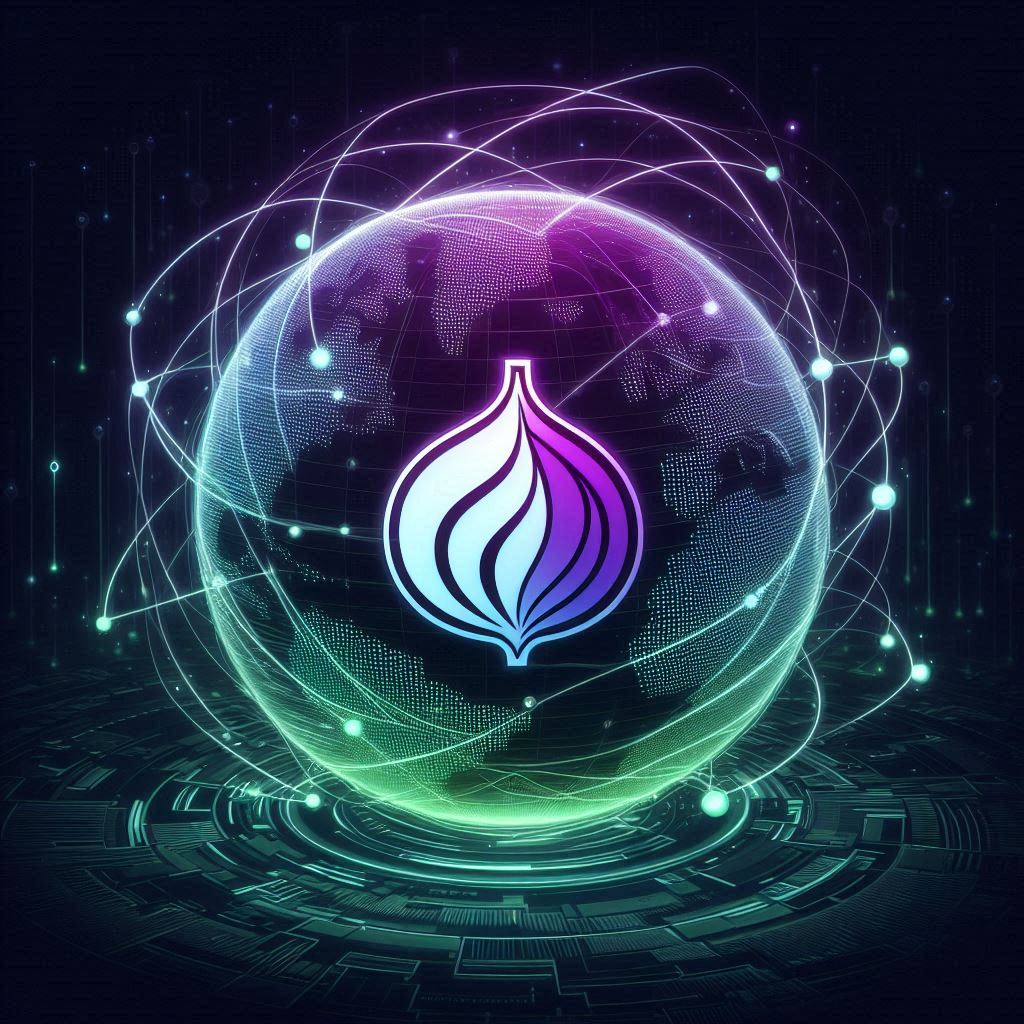 Globe with network nodes and the Tor onion logo symbolizing anonymous browsing on the Tor network.